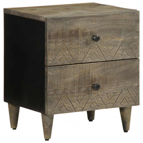 Bedside Cabinet Light Grey Solid Mango Wood, Metal Comp...