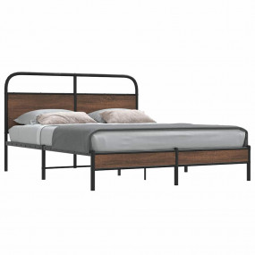 Bed Frame Brown Oak Steel, Engineered Wood King Size Du...