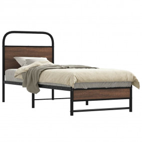Bed Frame Brown Oak Steel, Engineered Wood Twin Twin Be...
