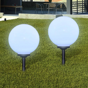 Garden Light Set of 2 White glossy ball, black tube PP ...