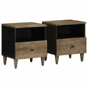 Bedside Cabinet Set of 2 Light Grey Solid Mango Wood