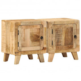 Bedside Cabinet Set of 2 Rough Mango Solid Mango Wood M...
