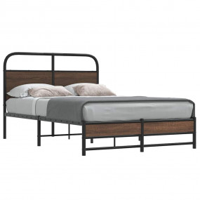 Bed Frame Brown Oak Steel, Engineered Wood Double Styli...