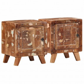 Bedside Cabinet Set of 2 Multicolor Reclaimed Wood Smal...