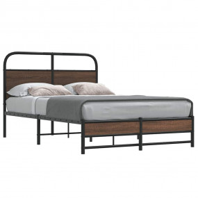 Bed Frame Brown Oak Steel, Engineered Wood Double Tough