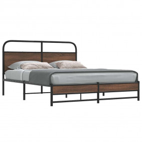 Bed Frame Brown Oak Steel, Engineered Wood Full Sturdy