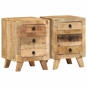 Bedside Cabinet Set of 2 Mango Solid rough mango wood M...