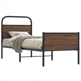 Bed Frame Brown Oak Steel, Engineered Wood Twin Durable