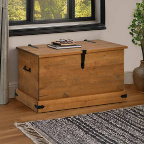 Storage Chest Honey brown Solid pine wood with metal Me...