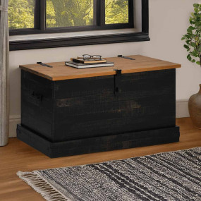 Storage Chest Black Solid pine wood, metal Large Storag...