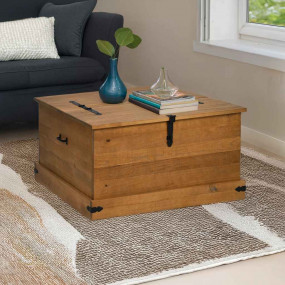 Storage Chest Honey Brown Solid Pine Wood with Metal La...