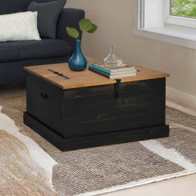 Storage Chest Black Solid Pine Wood, Metal Medium Stora...