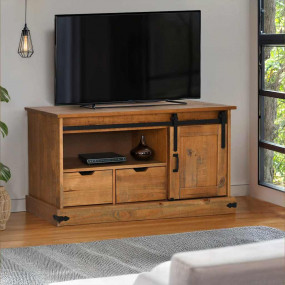TV Cabinet Honey Brown Solid Pine Wood Medium TV Cabine...