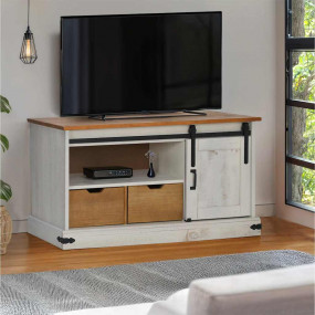 TV Cabinet White Solid pine wood, metal 43.3 in x 15.7 ...
