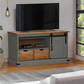 TV Cabinet Grey Solid Pine Wood, Metal Medium Smooth Sl...