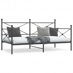 Daybed With Trundle Black Steel 39.4x74.8 inches mattre...