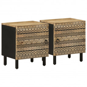 Bedside Cabinet Set of 2 Black Solid rough mango wood, ...