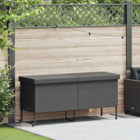 Garden Storage Box Black PE Rattan, Powder-Coated Steel...