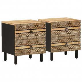 Bedside Cabinet Set of 2 Black Solid rough mango wood, ...