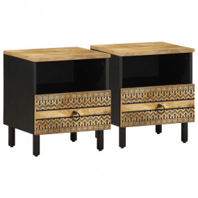 Bedside Cabinet Set of 2 Black Solid mango wood, iron S...