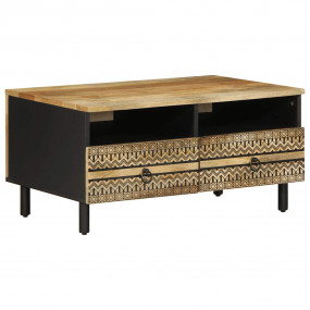 Coffee Table Black Solid Mango Wood, Iron Medium Coffee...