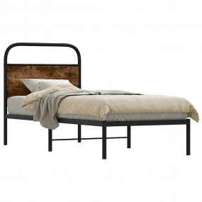 Bed Frame Smoked Oak Steel, Engineered Wood Small Singl...