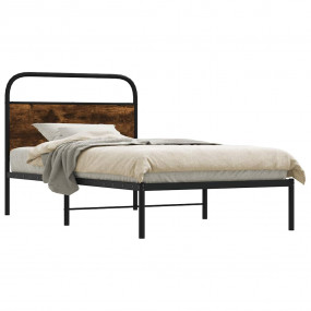 Bed Frame Smoked Oak Steel, Engineered Wood Single Bed ...