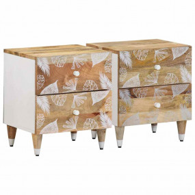 Bedside Cabinet Set of 2 Natural Mango and White
