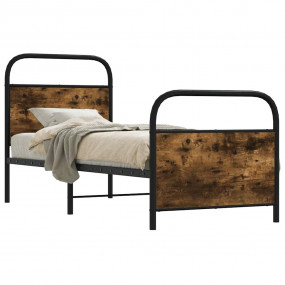 Bed Frame Smoked Oak Steel, Engineered Wood Small Singl...