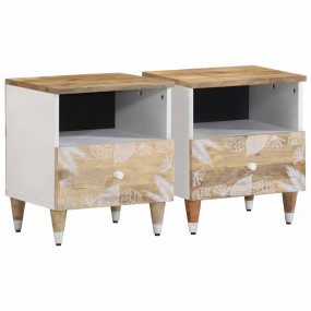 Bedside Cabinet Set of 2 Mango natural with white paint