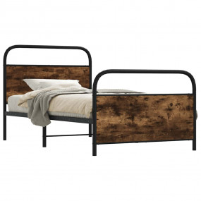 Bed Frame Smoked Oak Steel, Engineered Wood Twin Durabl...