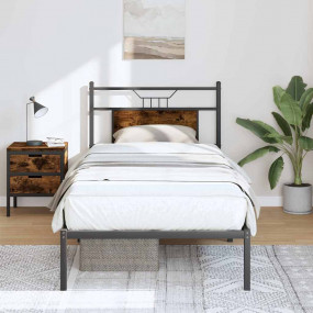 Bed Frame Smoked Oak Engineered Wood and Steel Small Si...