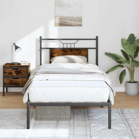 Bed Frame Smoked Oak Engineered wood and steel Single B...