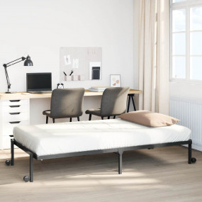 Bed Frame Black Steel Single Foldable Rectangular Indus...