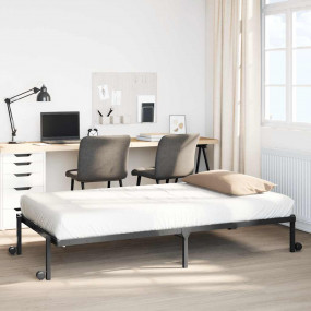 Bed Frame Black Steel Single Foldable Bed Frame Rectang...