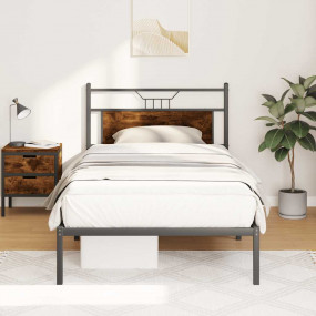 Bed Frame Smoked Oak Engineered wood and steel Twin Bed...