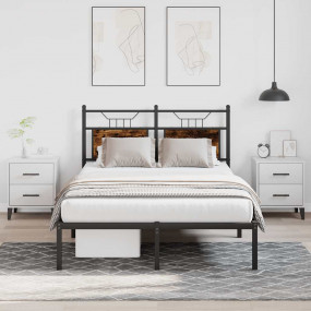 Bed Frame Smoked Oak Engineered Wood and Steel Small Do...