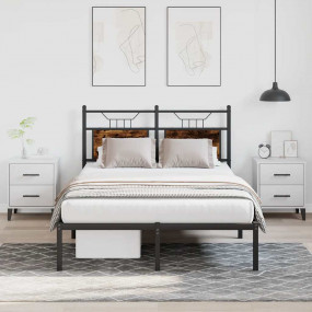 Bed Frame Smoked oak Engineered wood and steel Double B...