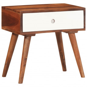 Side Table Brown and White Solid Acacia Wood Small Side...
