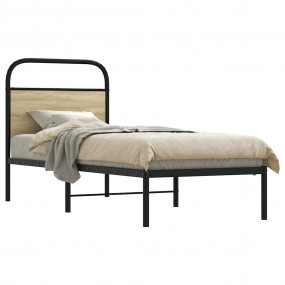 Bed Frame Sonoma Oak, Steel Grey Steel, Engineered Wood...