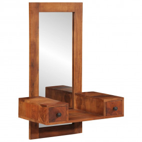 Wall Mirror Honey Glass, Solid Acacia Wood Medium Mirro...