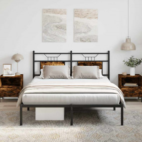 Bed Frame Smoked oak Engineered wood, Steel Double Bed ...