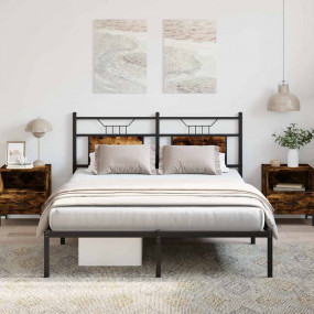 Bed Frame Smoked Oak Engineered Wood and Steel King Siz...