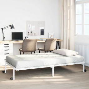 Bed Frame White Steel Twin Foldable Bed Frame Rectangul...