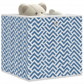 Foldable Storage Box Set of 4 Blue with chevron pattern