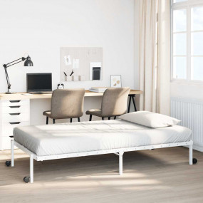 Bed Frame White Steel Single Foldable Bed Frame Rectang...