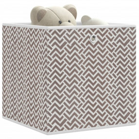 Foldable Storage Box Set of 10 Brown with chevron patte...
