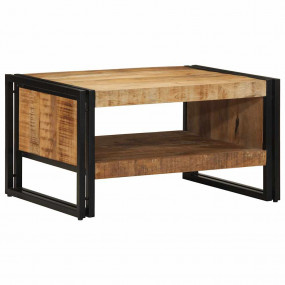 Coffee Table Natural Wood, Black Solid Mango Wood, Iron...