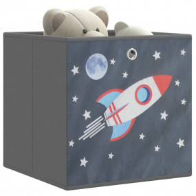 Foldable Storage Box Set of 4 Grey with rocket pattern