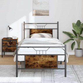 Bed Frame Smoked oak Engineered wood and steel Twin Bed...